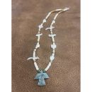 Zuni Fetish Necklace short Beige Heishi with Gray Eagle