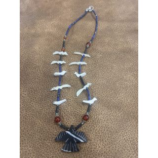 Zuni Fetish Necklace short Dark Blue with Black Eagle