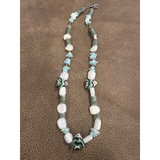 Zuni Necklace short Light Blue-White with Birds