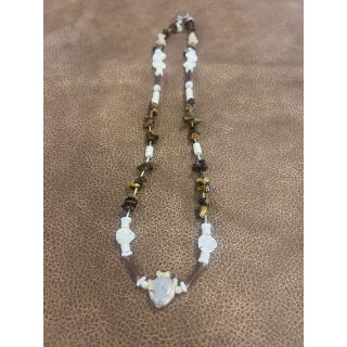 Zuni Fetish Necklace short Gold-Brown with Clear Pendant