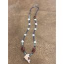 Zuni Fetish Necklace short Blue-Red with Pink Bird Pendant