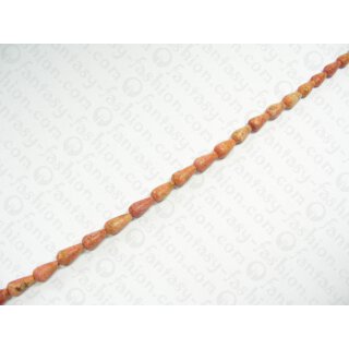 Apple coral stone beads drops ca. 15x8mm / 1 String (40cm)